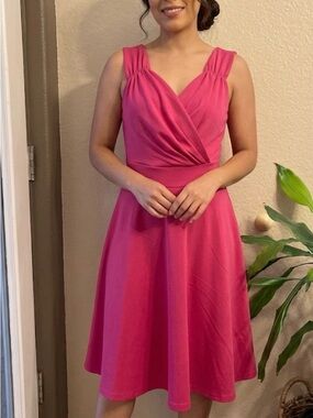 Grace Karin Sleeveless V-Neck A-Line Midi Dress in Fuchsia Pink size L